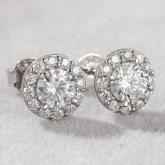 Certified 1ct. t.w. Moissanite Diamond Round Halo Stud Earrings NEW A - Picture 1 of 13